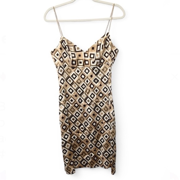 Shoshanna Silk Geometric Slip Dress 8 Gold Chain Strap Y2K 90s Mini Retro - Picture 10 of 12